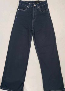 H&amp;M Dark Blue Wide Twill Leg Trousers