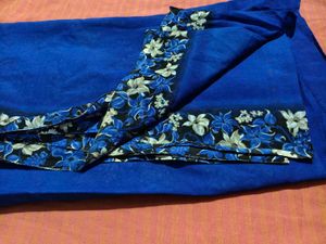 Vibrant Blue Saree with Floral Border