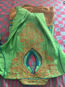 Mint Green &amp; Blue Embroidered Ethnic Gown/anarkali