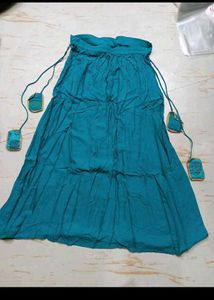 Boho Teal Maxi Skirt with Tassels
