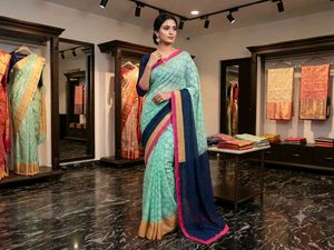 Light Blue Saree with Navy Border