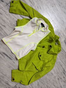 Lime Green Jacket & White Crop Top Set