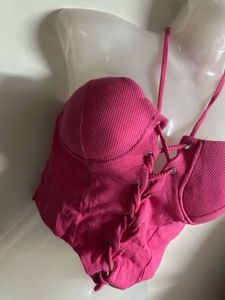 Hot Pink Lace-Up Halter Top