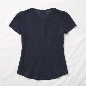 Loft Navy Blue Ruffle Detail Top