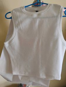 Cream Ribbed Cropped Tank Top