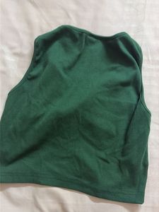 Stylish Green Ribbed Knot Front Crop Top