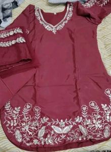 Maroon Kurta Set with Silver Embroidery