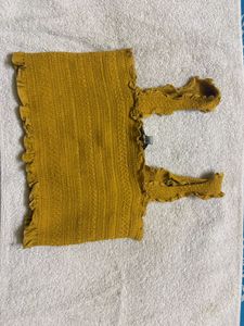 Mustard Yellow Cropped Top with Ruffles