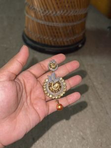 Elegant Gold &amp; Grey Dangle Earrings