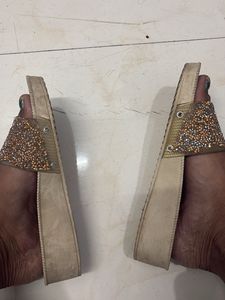 Sparkly Beige Slide Sandals