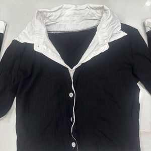 Black Collared Long Sleeve Top