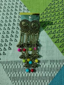 Boho Jhumka Earrings with Beads