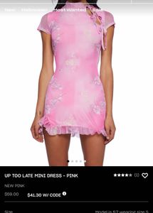 chinese Sheer Pink Floral Print Mini Dress