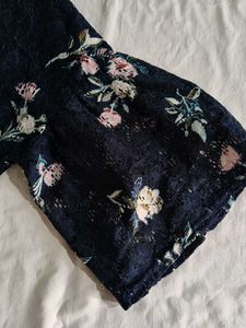 Navy Floral Bell Sleeve Top