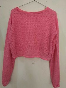 Pink Knitted Cropped Sweater – Full Sleeves