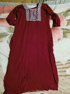 Maroon Embroidered Kurta