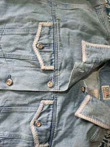 Light Wash Denim Jacket with White Trim