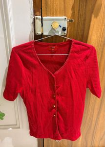 Sassafras Red Button-Up Ribbed Top
