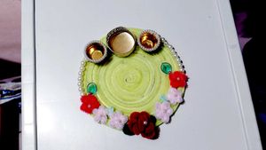 Decorative Puja Thali with Pearl &amp; Flower Accents