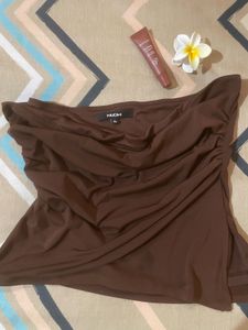 Brown Ruched Strapless Top