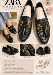 ZARA Stylish Black Loafers with Tassel Detail