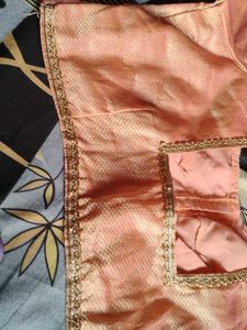 Elegant Peach Blouse with Golden Border