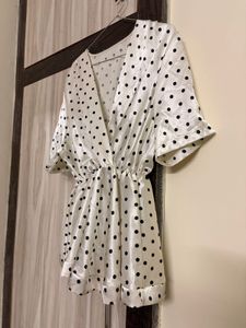 Polka Dot Satin Wrap Top