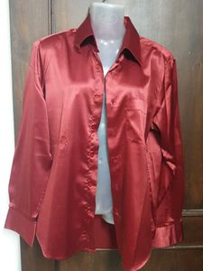 Satin Red Button-Up Shirt