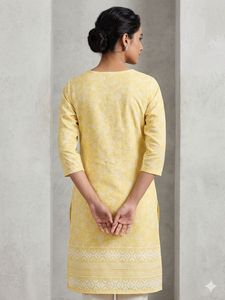 Yellow Printed Kurta with Embellishments