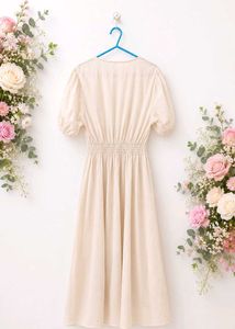 Elegant Cream V-Neck Midi Dress