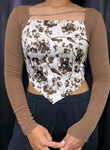 Floral Print Corset Top with Long Sleeves