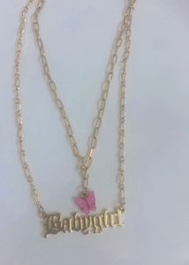 Gold Tone "Babygirl" Butterfly Necklace