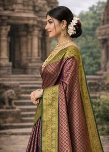 Elegant Purple &amp; Gold Banarasi Saree