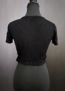 Black Ribbed Wrap Crop Top