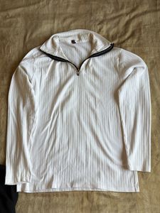 Comfortable White Ribbed Quarter-Zip Pullover