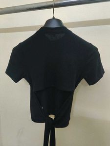 Black Cropped Tie-Back Top