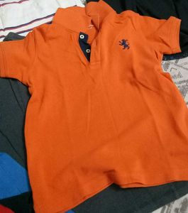 Orange Polo Tee &amp; Distressed Jeans Set