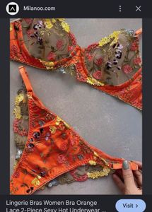 Embroidered Orange Bra and Panty Set