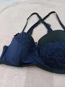 Lace Trimmed Navy Blue Bra