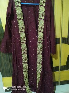 Maroon Embroidered Button-Down Top