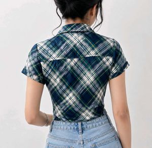 Chic Plaid Short-Sleeve Button-Up Top