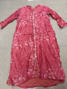 Elegant Pink Floral Print Long Kurti