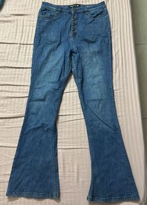 Flared Button-Up Bootcut Blue Jeans