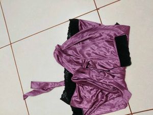 Women Satin Silk Night Gown with Lace Robe – Soft