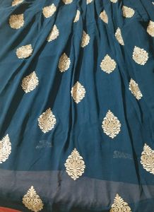 Elegant Blue &amp; Gold Embellished Lehenga Set