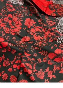 Elegant Red &amp; Black Floral Kurta S