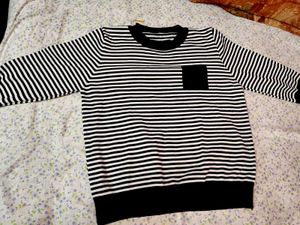 Striped Knit Sweater with Pocket
