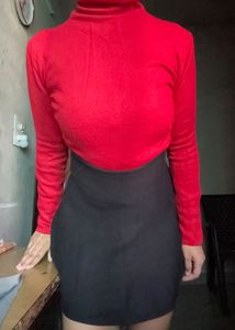 Chic Red Turtleneck Top