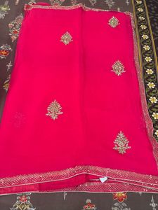 Vibrant Pink Embroidered Saree used