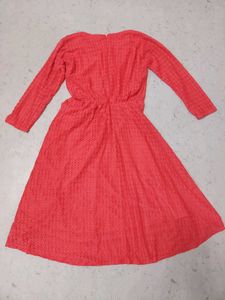Elegant Coral Lace Gown with Embellished Neckline